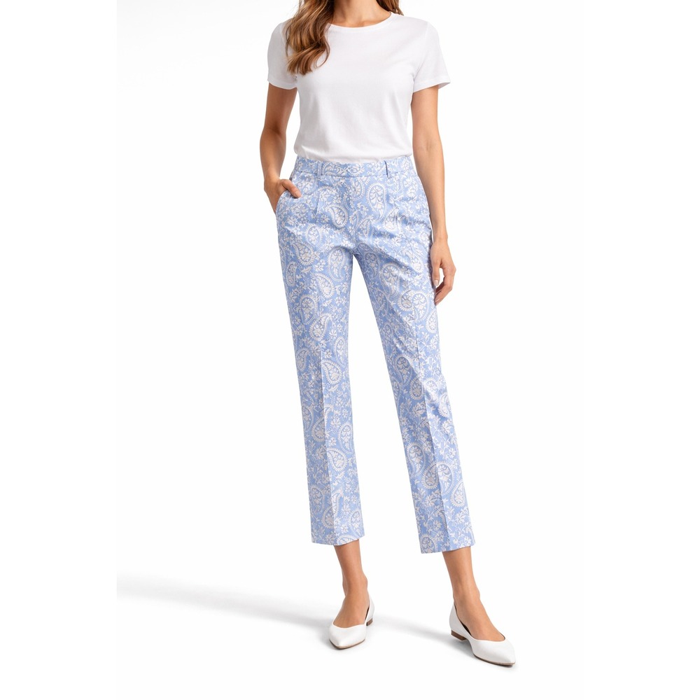 Brooks Brothers 346 Blue White Paisley Stretch Cotton Ankle Pants Womens 8